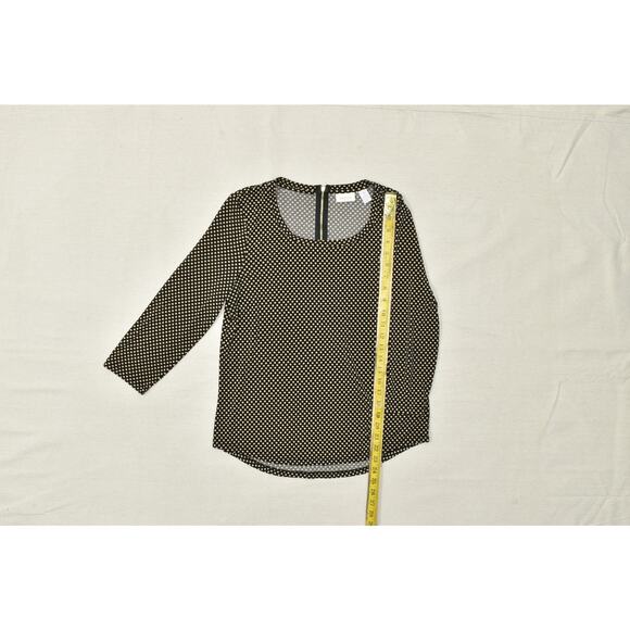 Chico's Polka Dot Top Women's Black & Tan Size 1 Quarter Zip Long Sleeve - Picture 4 of 8